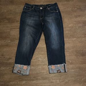 Jag jeans embroidered girlfriend cuff cropped jeans 14/32